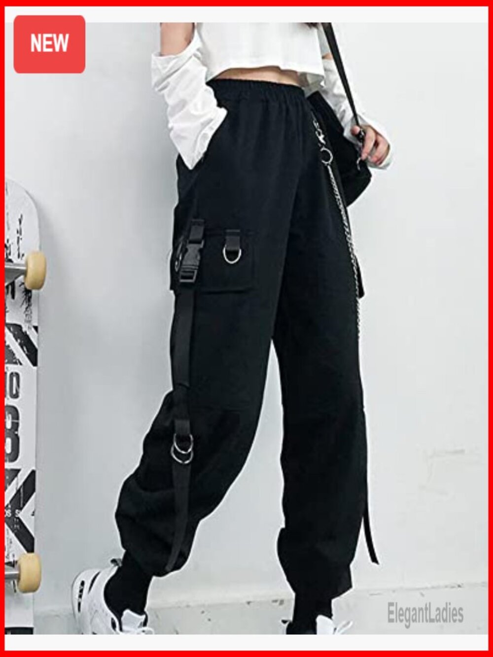 Women's Cargo Jogger Pants with Removable Chain, Utility Pockets, Lightweight - Picture 3 of 7